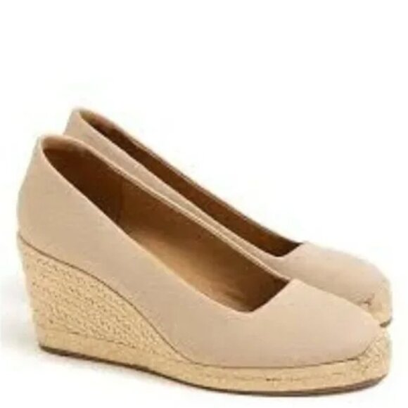 J. Crew Factory Canvas Espadrilles Wedge Heel Slip On | Beige | SZ 7 - Picture 1 of 12